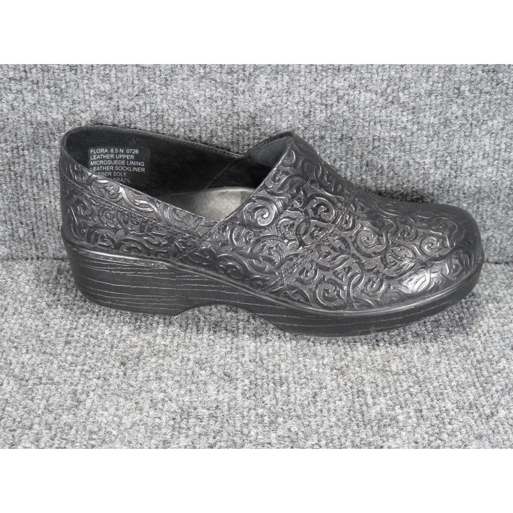 Abeo Flora Clog Black Leather Slip On Women's 8.5N Comfort Professional Textured - Picture 7 of 16